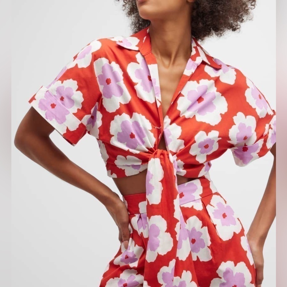 PATBO Windflower tie-front crop top NWT